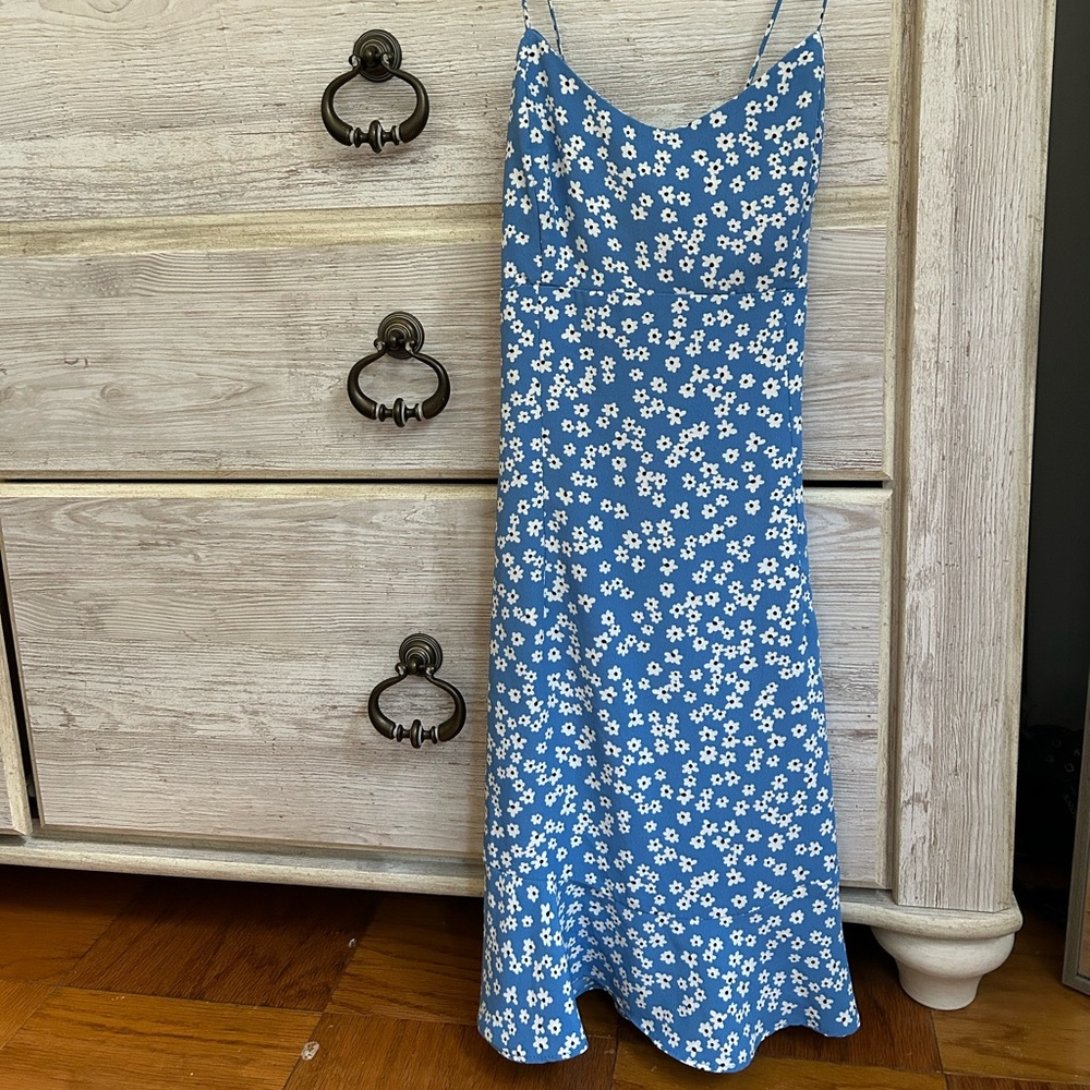 Zara Mini Blue Dress with White Floral Design